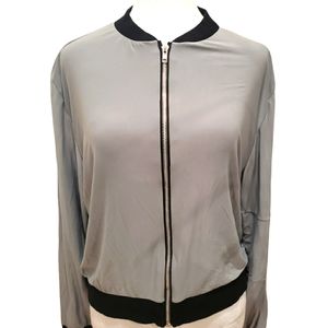 Boo Hoo bomber jacket in silver size 10